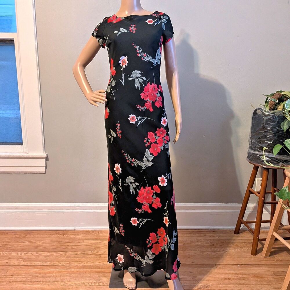 Vintage 90s Jonathan Martin Floral Maxi Dress Cottagecore Whimsygoth Size 5 - Picture 2 of 9